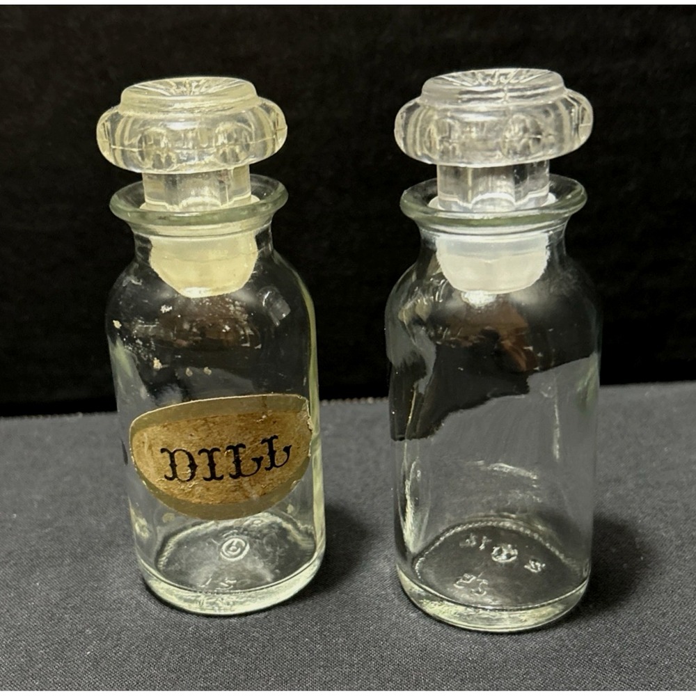 Vintage Clear Glass Apothecary Spice Jars w/Stoppers Retro Cottage Farmhouse
